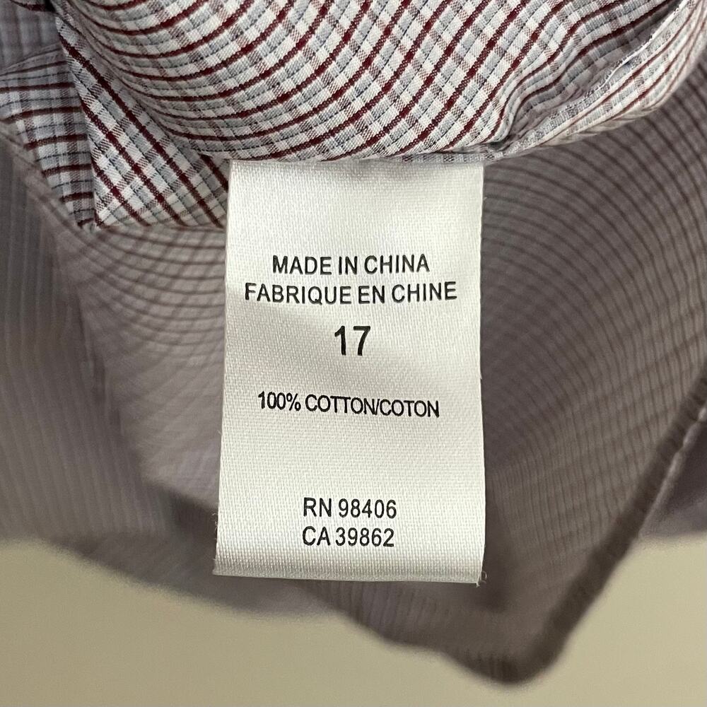 Theory Shirt Mens 17 32-33 White Red Plaid Button Up Long Sleeve Cotton Preppy - Picture 11 of 12